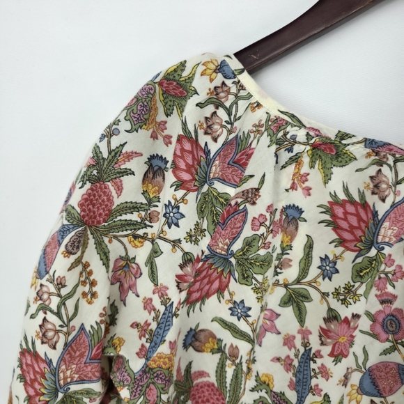 Lucky Brand India Cotton Boho Floral Peasant Blouse Keyhole Cottagecore Medium - Picture 8 of 14